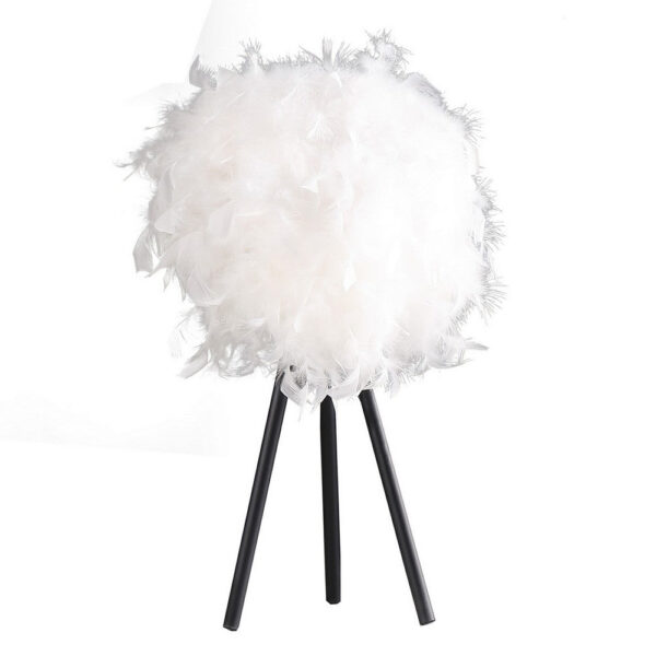 Rio 21 Inch Accent Table Lamp, White Feather Shade, Black Metal Tripod Base