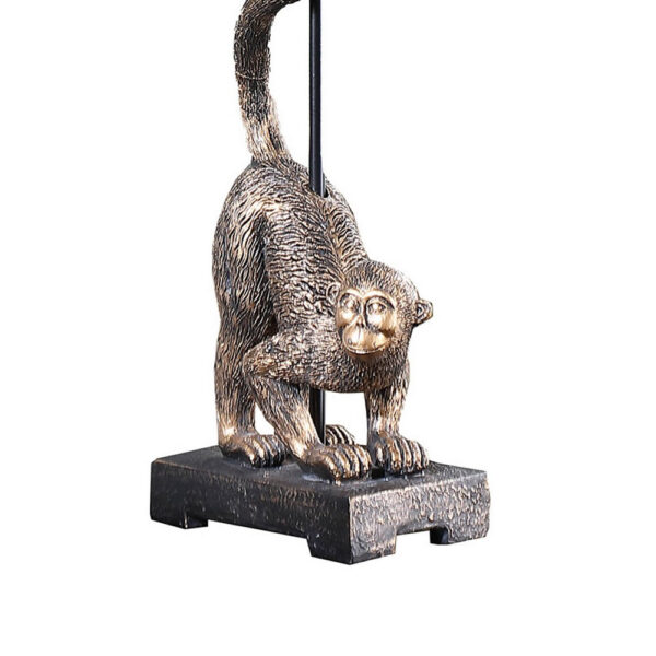 Ree 24 Inch Accent Table Lamp, Monkey Resin Sculpture, Drum Shade, Bronze
