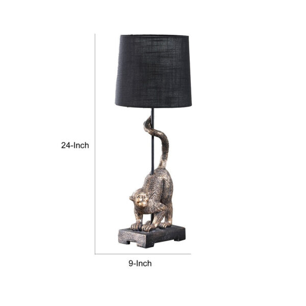Ree 24 Inch Accent Table Lamp, Monkey Resin Sculpture, Drum Shade, Bronze