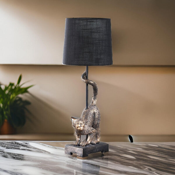 Ree 24 Inch Accent Table Lamp, Monkey Resin Sculpture, Drum Shade, Bronze