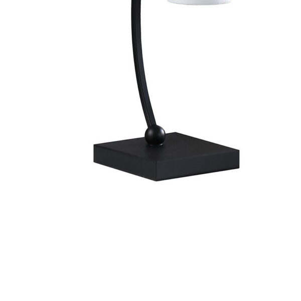 Jiya 29 Inch Arc Table Lamp, Hanging Design, 2 White Drum Shades, Black