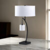 Jiya 29 Inch Arc Table Lamp, Hanging Design, 2 White Drum Shades, Black
