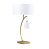 Jiya 29 Inch Arc Table Lamp, Hanging Design, 2 White Drum Shades, Gold