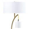 Jiya 29 Inch Arc Table Lamp, Hanging Design, 2 White Drum Shades, Gold