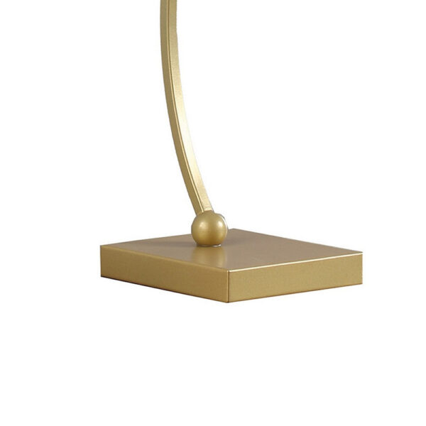 Jiya 29 Inch Arc Table Lamp, Hanging Design, 2 White Drum Shades, Gold