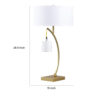 Jiya 29 Inch Arc Table Lamp, Hanging Design, 2 White Drum Shades, Gold