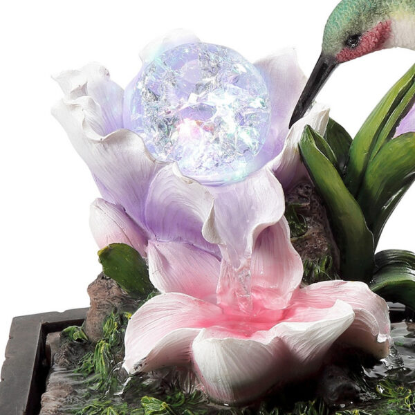 Eci 11 Inch Hummingbird Tabletop Fountain, Accent Crystal LED Light Ball
