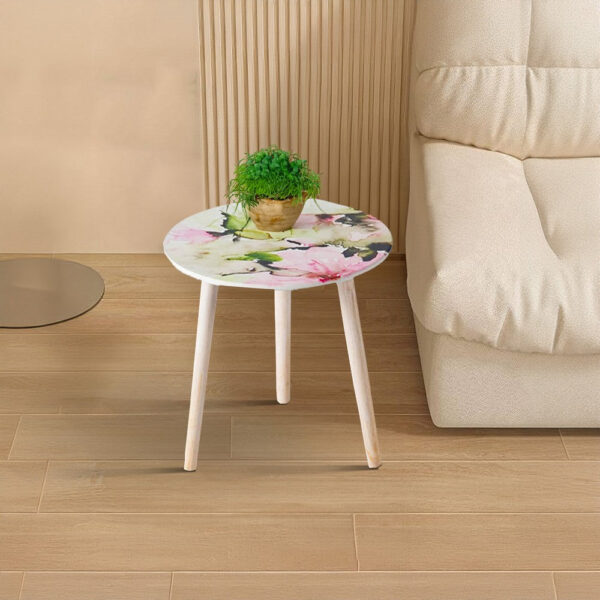 Byle 16, 20 Inch Side Table Set of 2, Floral Design, Pink and White