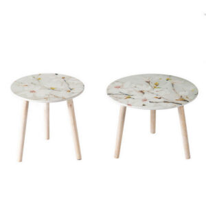 Byle 16, 20 Inch Side Table Set of 2, Floral Design, Cherry Blossom, White