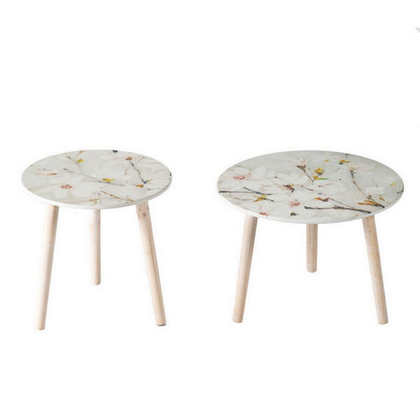 Byle 16, 20 Inch Side Table Set of 2, Floral Design, Cherry Blossom, White