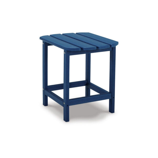 Suen 19 Inch End Table, Outdoor Blue Polyethylene Slatted Top, Steel Frame