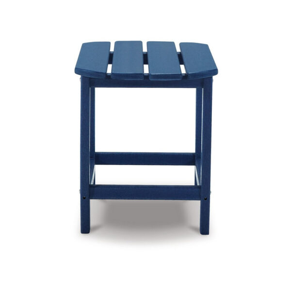 Suen 19 Inch End Table, Outdoor Blue Polyethylene Slatted Top, Steel Frame