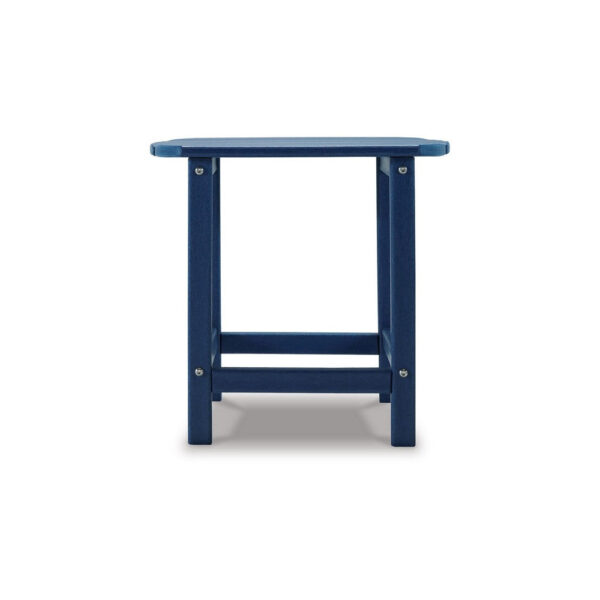 Suen 19 Inch End Table, Outdoor Blue Polyethylene Slatted Top, Steel Frame