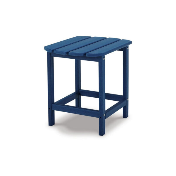 Suen 19 Inch End Table, Outdoor Blue Polyethylene Slatted Top, Steel Frame