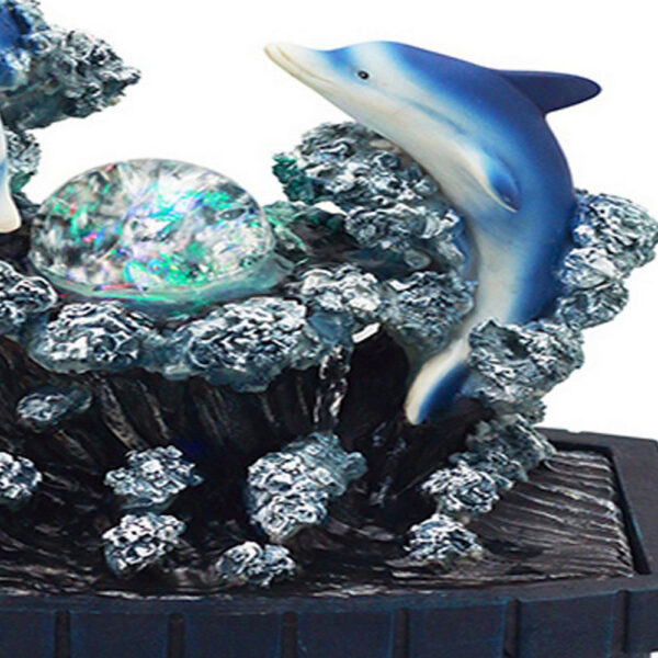 Eci 11 Inch Dolphin Tabletop Water Fountain, LED Light, Painted Multicolor