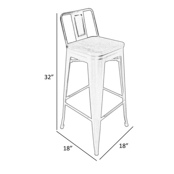 Giri 26 Inch Counter Stool Chair, Set of 4, Footrest and Tapered Legs, White Metal
