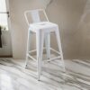 Giri 26 Inch Counter Stool Chair, Set of 4, Footrest and Tapered Legs, White Metal