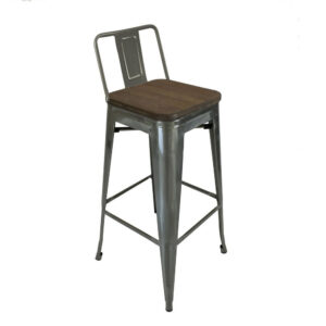 Trace 30 Inch Barstool Chair, Set of 4, Low Back, Wood Seat, Light Gray Metal