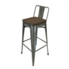 Trace 30 Inch Barstool Chair, Set of 4, Low Back, Wood Seat, Light Gray Metal