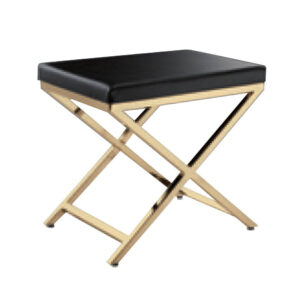 Myra 21 Inch Accent Stool, Gray Faux Leather, Gold Finished Cross Legs
