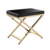 Myra 21 Inch Accent Stool, Black Faux Leather, Gold Finished Cross Legs