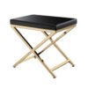 Myra 21 Inch Accent Stool, Black Faux Leather, Gold Finished Cross Legs