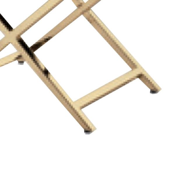 Myra 21 Inch Accent Stool, Black Faux Leather, Gold Finished Cross Legs