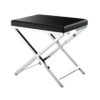 Myra 21 Inch Accent Stool, Black Faux Leather, Chrome Finished Cross Legs