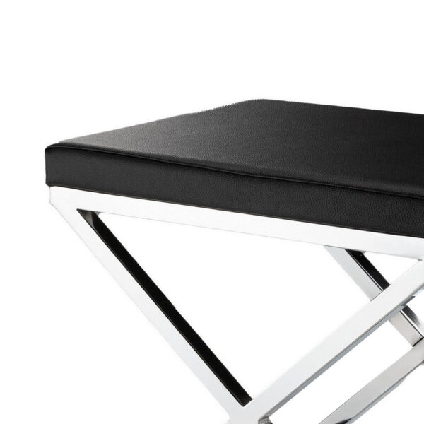 Myra 21 Inch Accent Stool, Black Faux Leather, Chrome Finished Cross Legs