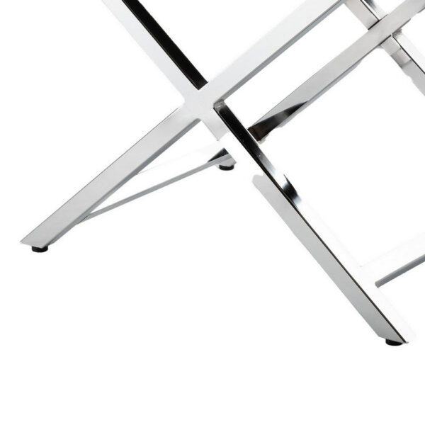 Myra 21 Inch Accent Stool, Black Faux Leather, Chrome Finished Cross Legs