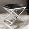 Myra 21 Inch Accent Stool, Black Faux Leather, Chrome Finished Cross Legs