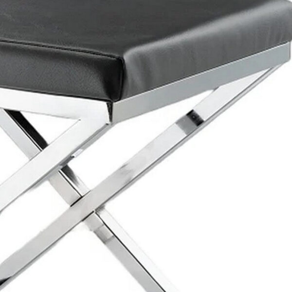 Myra 21 Inch Accent Stool, Gray Faux Leather Seat, Chrome Crossed Legs