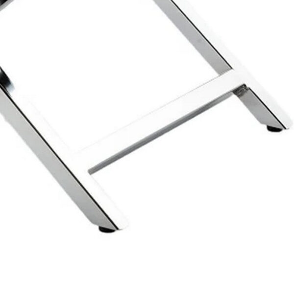 Myra 21 Inch Accent Stool, Gray Faux Leather Seat, Chrome Crossed Legs