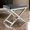 Myra 21 Inch Accent Stool, Gray Faux Leather Seat, Chrome Crossed Legs