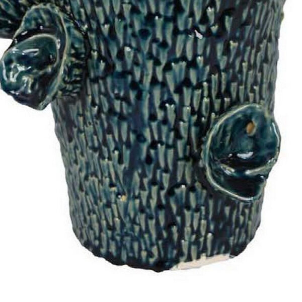 17 Inch Vase with Barnacle Design And Floral Details, Blue Ceramic Finish