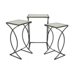 Rikki Plant Stand Table Set of 3, Curved Base, Modern Black Finished Metal