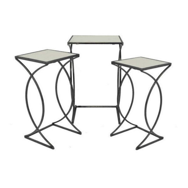 Rikki Plant Stand Table Set of 3, Curved Base, Modern Black Finished Metal