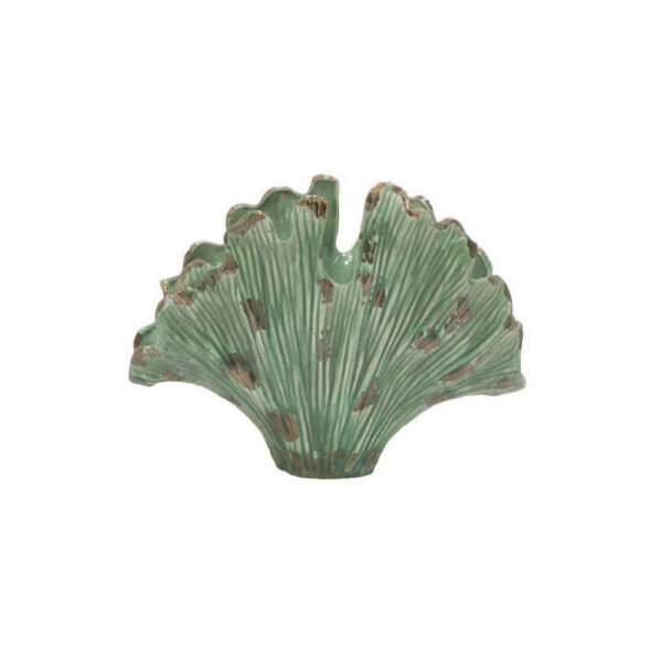 18 Inch Accent Vase, Intricate Kelp Design, Green Ceramic, Brown Accents