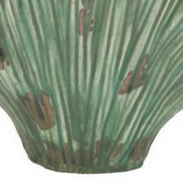 18 Inch Accent Vase, Intricate Kelp Design, Green Ceramic, Brown Accents
