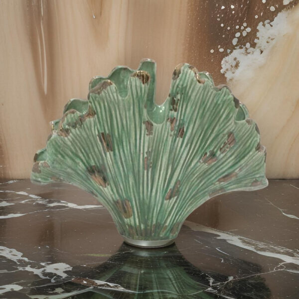 18 Inch Accent Vase, Intricate Kelp Design, Green Ceramic, Brown Accents