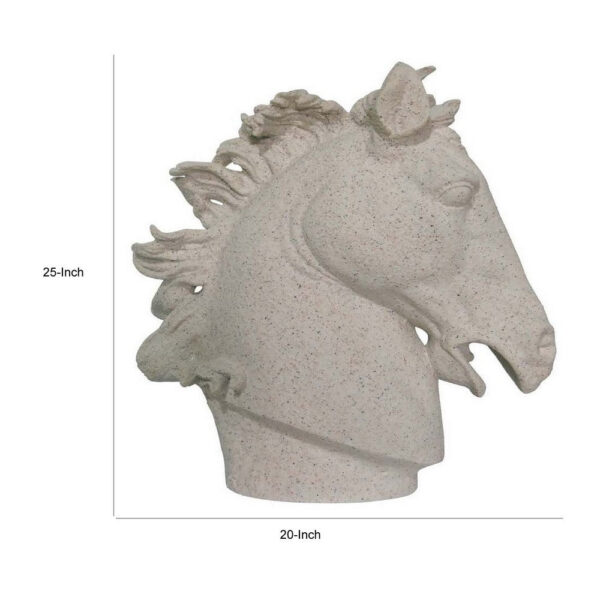 25 Inch Horse Head Figurine Statuette, Lifelike Design, White Resin