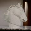 25 Inch Horse Head Figurine Statuette, Lifelike Design, White Resin