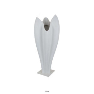 24 Inch Accent Vase, Tulip Design, Square Base, Modern White Resin Finish