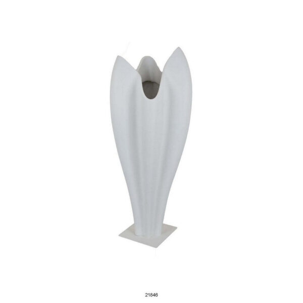 24 Inch Accent Vase, Tulip Design, Square Base, Modern White Resin Finish