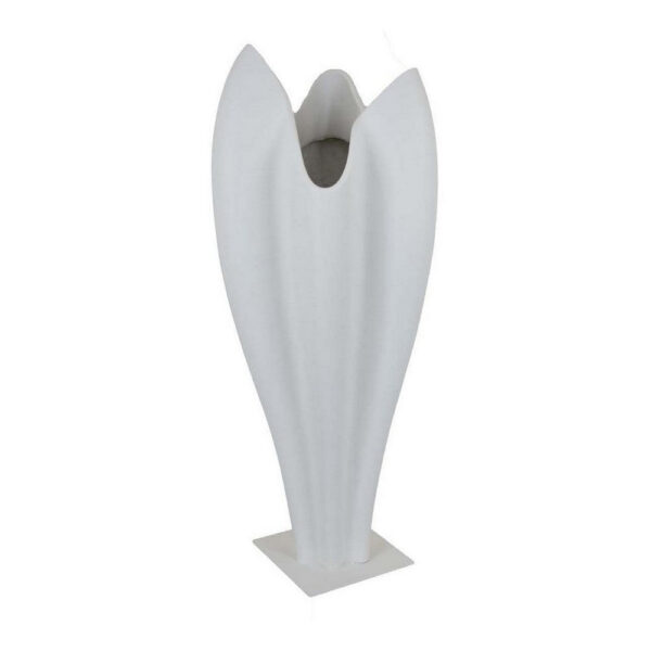 24 Inch Accent Vase, Tulip Design, Square Base, Modern White Resin Finish