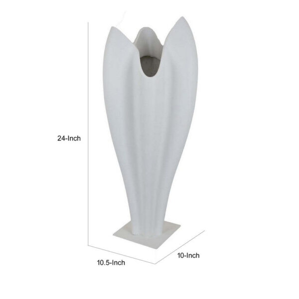 24 Inch Accent Vase, Tulip Design, Square Base, Modern White Resin Finish