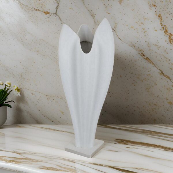 24 Inch Accent Vase, Tulip Design, Square Base, Modern White Resin Finish