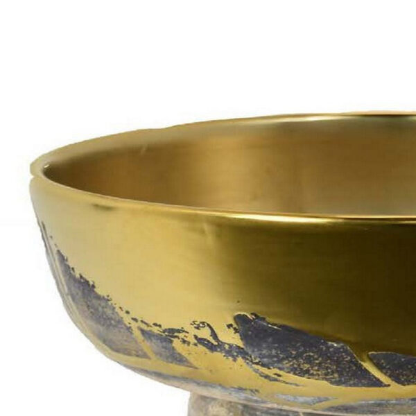16 Inch Decorative Bowl, Distressed Gold Finish, Modern Aesthetic, Ceramic