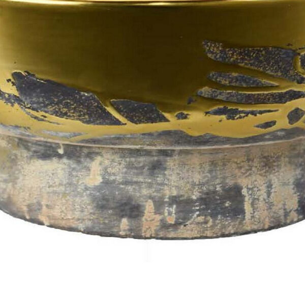 16 Inch Decorative Bowl, Distressed Gold Finish, Modern Aesthetic, Ceramic