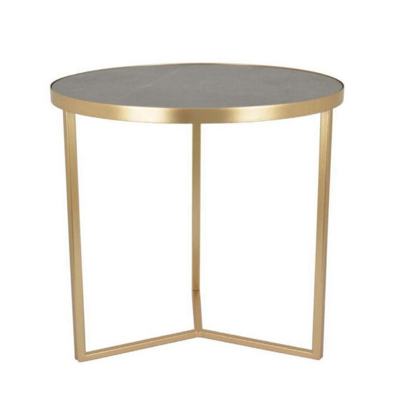 20 Inch Plant Stand Table, 3 Legged Metal Base, Gray Marble, Gold Finish